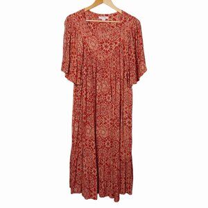 Go Softly Like New Patio Caftan House Dress Pockets Geometric Print Oversized -S